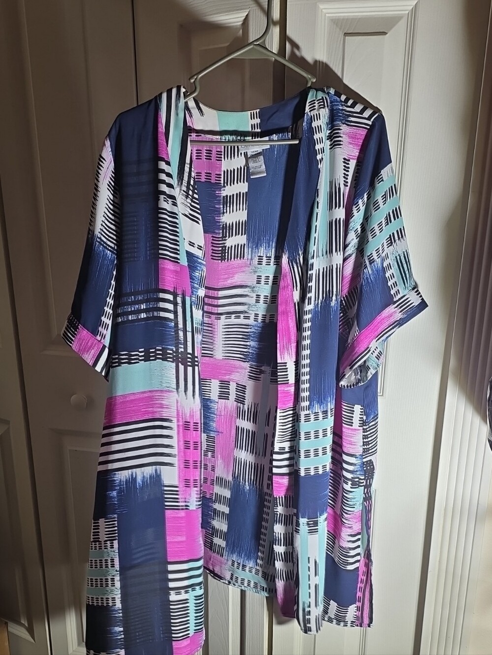 Catherines Navy Brushstroke Kimono with Pink & Mint Accents